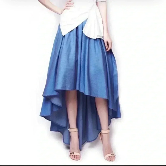 Garcia Denim Chambray Hi Low Skirt With Tulle Size L - Picture 1 of 5